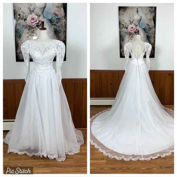 Pretty Vintage 90s Organza Wedding Gown! - Picture 1 of 7